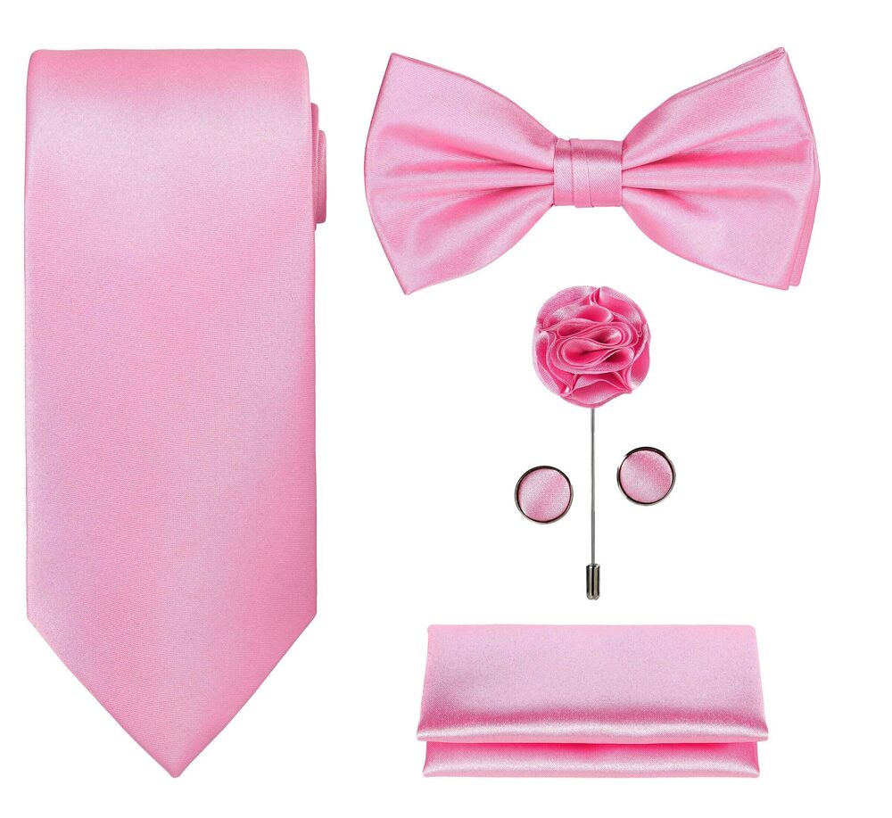 3151 TIE G 5pcs Tie Set in Gift Box : Solid Color Necktie Satin Bow Tie